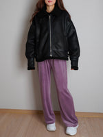 Fleece lining faux leather mustang jacket