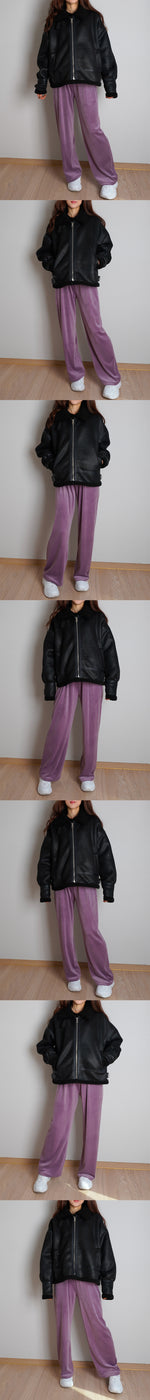 Fleece lining faux leather mustang jacket